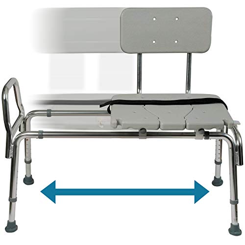 DMI Tub Transfer Bench and Shower Chair with Non Slip Aluminum Body, Adjustable Seat Height and Cut Out Access, Holds Weight up to 400 Lbs, Bath and Shower Safety, Transfer Bench