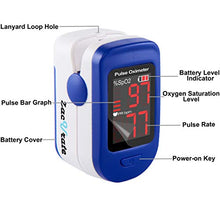 Load image into Gallery viewer, Zacurate 500BL Fingertip Pulse Oximeter Blood Oxygen Saturation Monitor with Batteries and Lanyard Included (Navy Blue)
