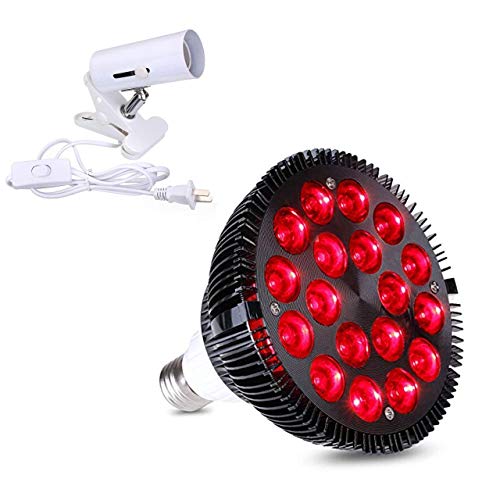 Red Light Therapy lamp 54 W 18 LED with Light Socket, Combo Deep Red 660 and Near Infrared 850nm Bulbs for Skin, Pain Relief, and Blood Circulation Improvement