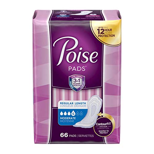 Poise Moderate Absorbency Incontinence Pads, Regular Length, Great Pack of 132 Count