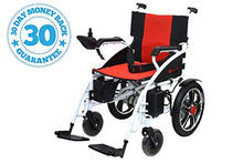 Load image into Gallery viewer, Mobilitas Z Foldable, Compact, Portable Electric Wheelchair for Adults and Seniors, Lightweight Power Wheelchair in Affordable Category, Silla de Ruedas Electrica, Dual Motor (White on Red)

