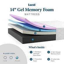 Load image into Gallery viewer, LUCID 14 Inch Memory Foam Plush Feel – Gel Infusion-Hypoallergenic Bamboo Charcoal – Breathable Cover Bed Mattress Conventional, Queen, White
