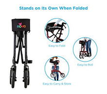 Load image into Gallery viewer, NOVA Medical Products Express Rollator Walker, Large 10” &amp; 8” Wheels, Compact Foldable &amp; Free Standing, Easy to Fold, Lift &amp; Carry, Comes with Cane Holder, Black
