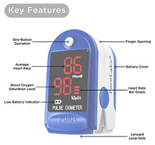 Load image into Gallery viewer, FaceLake ® FL400 Pulse Oximeter Fingertip with Carrying Case, Batteries, Lanyard, and Warranty (Blue)
