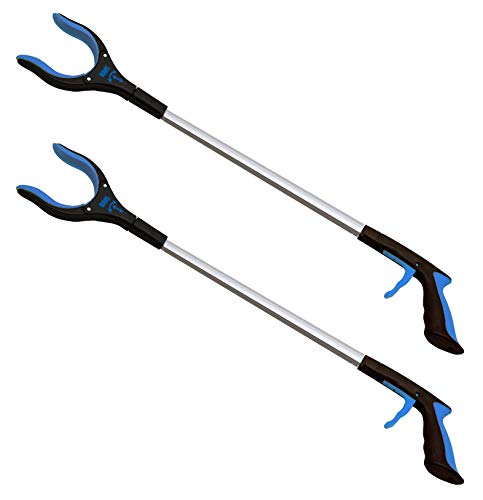 2-Pack 32 Inch Extra Long Grabber Reacher with Rotating Jaw - Mobility Aid Reaching Assist Tool (Blue)