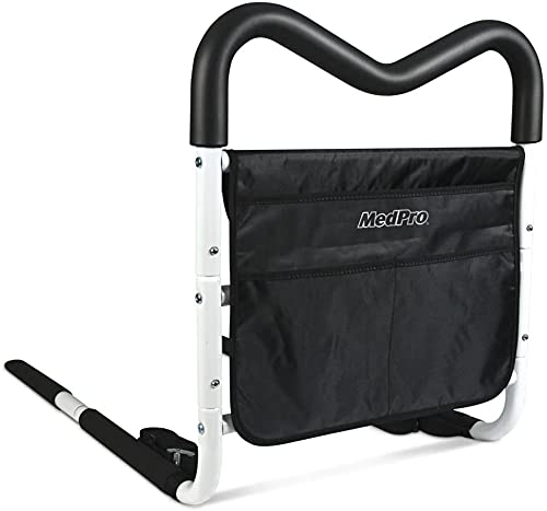 MedPro MGrip Adjustable Contoured Bed Rail with Multiple Gripping Positions, Contoured Rail with Unique M-Shape for Multiple Gripping Positions, Compact Design, Black/White