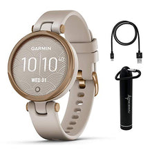 Load image into Gallery viewer, Garmin Lily Women’s Fitness Sport Smartwatch with Wearable4U Power Bank Bundle (Rose Gold Bezel with Light Sand Silicone Band)
