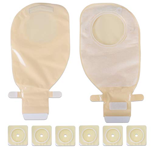 Carbou 21PCS Ostomy Supplies Colostomy Bags - 15PCS Two-Piece Ostomy Bag Drainable Pouches with Closure and 6PCS Skin Barrier for Ileostomy Stoma Care, Cut-to-Fit, Pack of 20 (Hook and Loop Closure)