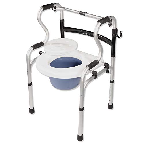 PCP Dual Folding 5-in-1 Bathroom Mobility & aid Commode Walker seat, Height Adjustable Daily Living aid, Regular