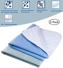 Load image into Gallery viewer, Waterproof Reusable Incontinence Bed Pads Washable Incontinence Underpads 6 Cups Absorbency, 2 Pack Non-Slip Mattress Protector for Adults, Kids and Pets(28”X 36” inch)
