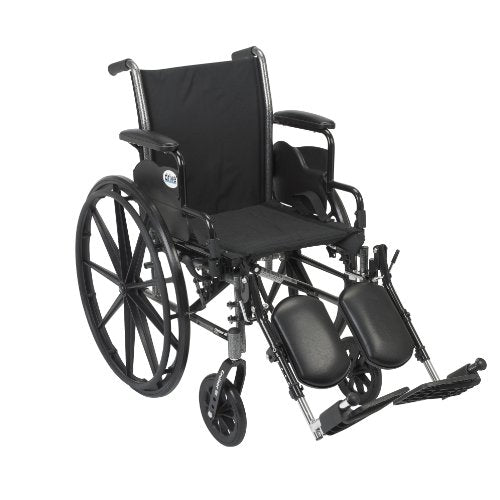 Drive Medical Cruiser III Light Weight Wheelchair with Various Flip Back Arm Styles and Front Rigging Options, Flip Back Removable Desk Arms/Elevating Leg Rests, Black, 18 Inch