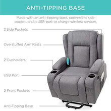 Load image into Gallery viewer, Best Choice Products Electric Power Lift Linen Recliner Massage Chair, Adjustable Furniture for Back, Lumbar, Legs w/ 3 Positions, USB Port, Heat, Cupholders, Easy-to-Reach Side Button - Gray
