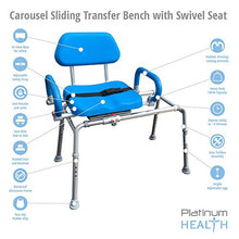 Load image into Gallery viewer, Carousel Sliding Transfer Bench with Swivel Seat. Premium PADDED Bath and Shower Chair with Pivoting Arms. Space Saving Design for Tubs and Shower.
