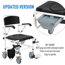 Load image into Gallery viewer, HOMCOM Accessibility Commode Wheelchair, Rolling Shower Wheelchair with 4 Castor Wheels, Rectangle Detachable Bucket, &amp; Waterproof Design, Black
