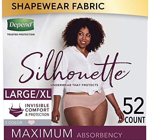 Depend Silhouette Incontinence and Postpartum Underwear for Women, Maximum Absorbency, Disposable, Large/Extra-Large, Pink, 52 Count (Packaging May Vary)