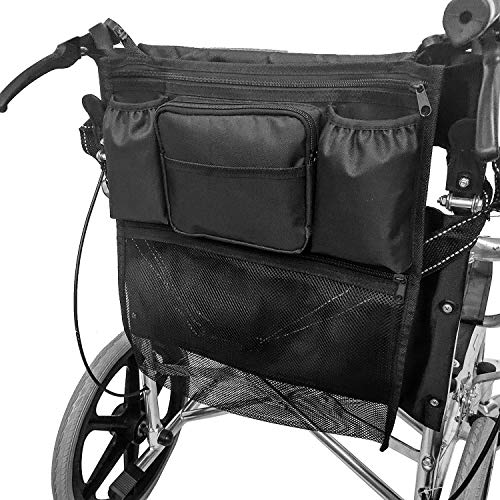 BVMAG Wheelchair Backpack Bag with Cup Holder,Wheel Chair Scooter Rollator Walker Accessories Waterproof Storage Bags for Mobility Transport Travel Portable Devices Suit for Elderly Seniors Handicap