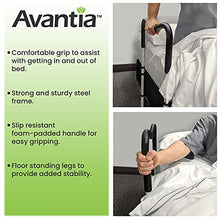 Load image into Gallery viewer, Avantia Adjustable Steele Home Bed Rail and Grab Bar with Floor Support, Strong and Sturdy Foam-Padded Handle for Comfort, Bedside Assistance and Safety, Black and White, 775-640
