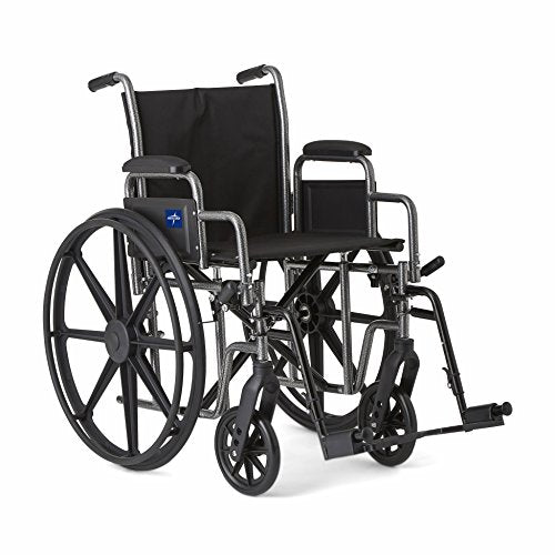 Medline Strong and Sturdy Wheelchair with Desk-Length Arms and Swing-Away Leg Rests for Easy Transfers, 20” Seat