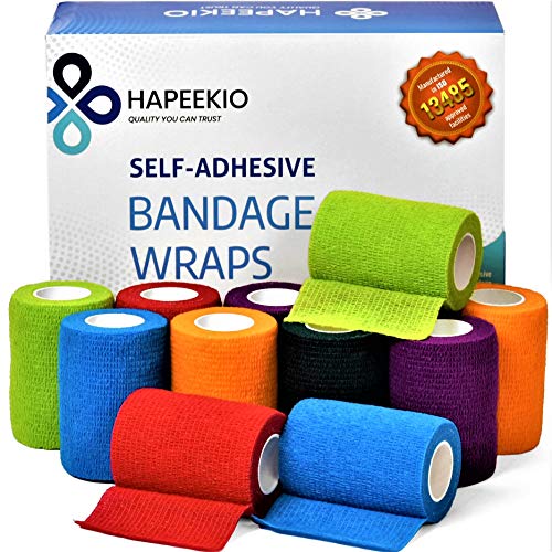 Self Adhesive Cohesive Bandage - Medical Tape - Vet Wrap - 12 Pack / 3 Inch x 5 Feet - Elastic, Breathable, Non-Woven - 6 Beautiful Colors - Athletic Tape for Sports, Injuries, Treatments and Recovery
