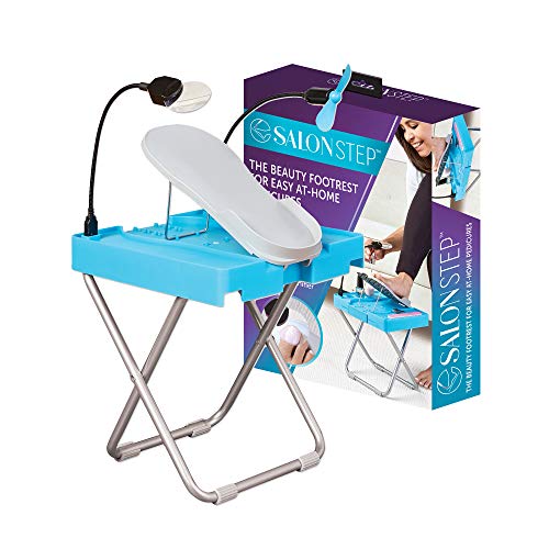 Salon Step The Beauty Footrest for Easy At-Home Pedicures, Treat Your Feet, No More Bending or Stretching with LED Magnifier, Drying Fan, Adjustable Foot Rest, Non-Slip Sturdy Legs & Built-In Storage