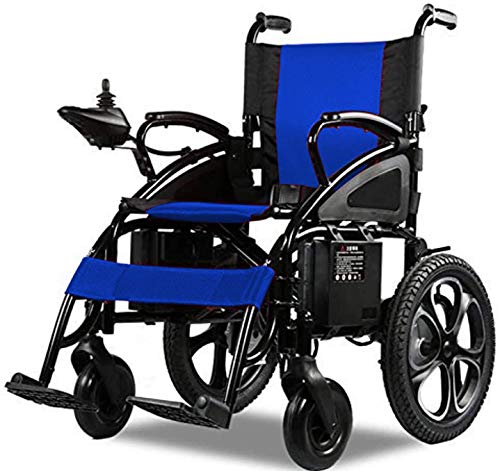 Rubicon All Terrain Heavy Duty Powerful Dual Motor Foldable Electric Wheelchair Motorized Power Wheelchairs Silla de Ruedas Electrica para Adultos. Supports up to 300 lbs - Weight 70 lbs (Bluee)