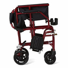 Load image into Gallery viewer, Medline Ultralight Transport Wheelchair with 19” Wide Seat, Folding Transport Chair with Permanent Desk-Length Arms, Red Frame
