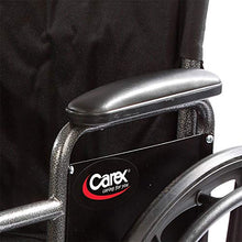 Load image into Gallery viewer, Carex Wheelchair with Large 18” Padded Seat - Wheel Chair with Adjustable and Removable Swing-Away Footrests - Folding Chair for Compact Storage, 250lb Capacity, Black
