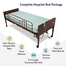 Load image into Gallery viewer, Semi Electric Hospital Bed with Premium Foam Mattress and Full Rails - for Home Care Use and Medical Facilities - Fully Adjustable, Easy Transport Casters, Remote - 80&quot; x 36&quot; - Free Bonus Accessory
