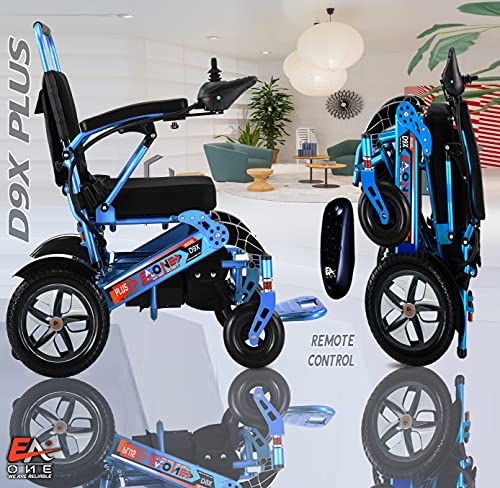 7 Colors (XL) EAONE No.1D9X, Best Rated Exclusive Folding Lightweight Motorized Electric Wheelchair, All Terrain Dual 500W Motors, Heavy-Duty, Portable Electric Wheelchair (21.5 '' Seat Width)(Blue)