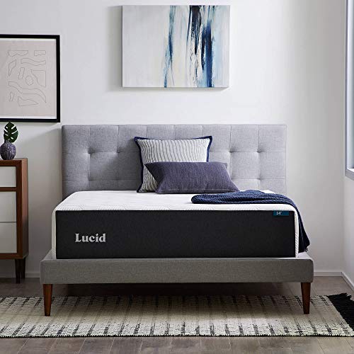 LUCID 14 Inch Memory Foam Plush Feel – Gel Infusion-Hypoallergenic Bamboo Charcoal – Breathable Cover Bed Mattress Conventional, Queen, White