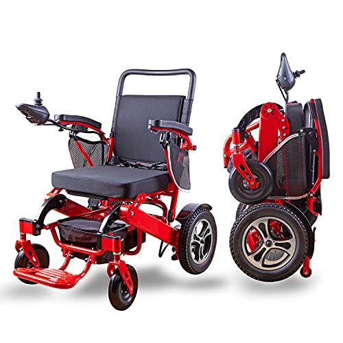 ActiWe Electric Wheelchairs for Adults – Lightweight Portable Folding Motorized Wheelchair w/ Remote Control – All Terrain Long Range Foldable Power Wheel Chair for Transport and Mobility (Red Frame)