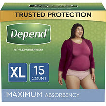 Load image into Gallery viewer, Depend FIT-FLEX Incontinence Underwear for Women, Disposable, Maximum Absorbency, Extra-Large, Blush, 15 Count
