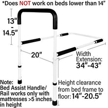 Load image into Gallery viewer, Vaunn Medical Adjustable Bed Assist Rail Handle and Hand Guard Grab Bar, Bedside Safety and Stability (Tool-Free Assembly), White/Black (876-V)
