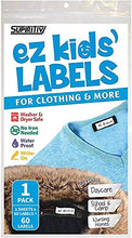 Load image into Gallery viewer, Ez Kids Clothing Labels Self-Stick No-Iron Write-On | Great for Children &amp; Adults | Washer &amp; Dryer Safe | School, Camp, Nursing Care, Toys, Organizing, All Purpose | 1 Sheet of 60 Blank Labels
