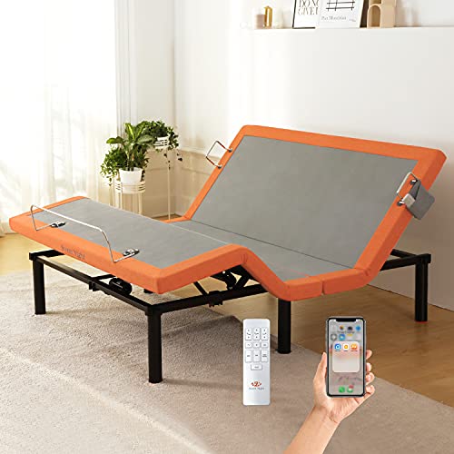 Full Size Adjustable Bed Frame, Sweetnight Tranquil Adjustable Base with Bluetooth Wireless Syncing, Under Bed Light with Motion Sensor, Comfort Customise Positions, Dual USB Ports, Upholstered