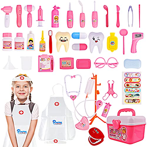 YLIANG Toy Doctor Kit- 40 Pieces Dentist Medical Kit, Doctor Kit for Kids with Stethoscope Doctor Pretend Play Equipment, Kids Doctor PlaySet with Case for Boys & Girls Pretend Play