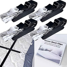 Load image into Gallery viewer, Siaomo Bed Sheet Holder Straps Fasteners Clips Special for Thick Sheet Adjustable Fitted Sheets Straps Grippers Suspenders for Sofa Cover Mattress Cover (4pcs/Set Black)
