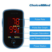 Load image into Gallery viewer, CHOICEMMED Sky Blue Finger Pulse Oximeter - Blood Oxygen Saturation Monitor - SPO2 Pulse Oximeter - Portable Oxygen Sensor with Included Batteries - O2 Saturation Monitor with Carry Pouch
