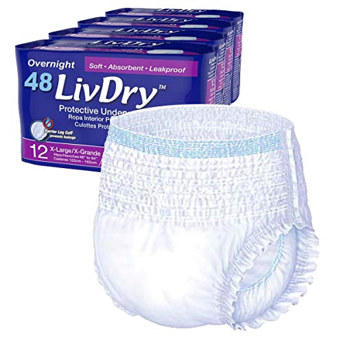LivDry Adult XL Incontinence Underwear, Overnight Comfort Absorbency, Leak Protection, X-Large, 48-Pack