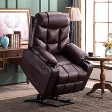 Load image into Gallery viewer, Mcombo Electric Power Lift Recliner Chair Sofa for Elderly, 3 Positions, 2 Side Pockets and Cup Holders, USB Ports, Faux Leather 7288 (Dark Brown)
