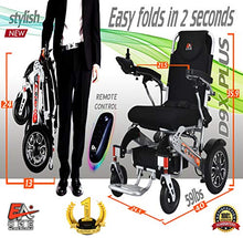 Load image into Gallery viewer, 5 Colors ONE Click Automatic Folding Lightweight Best Exclusive Motorized Electric Wheelchair Scooter, Airplane Travel Safe, Heavy-Duty Power Electric Wheelchair (21.5&#39;&#39; seat Width) (Silver)
