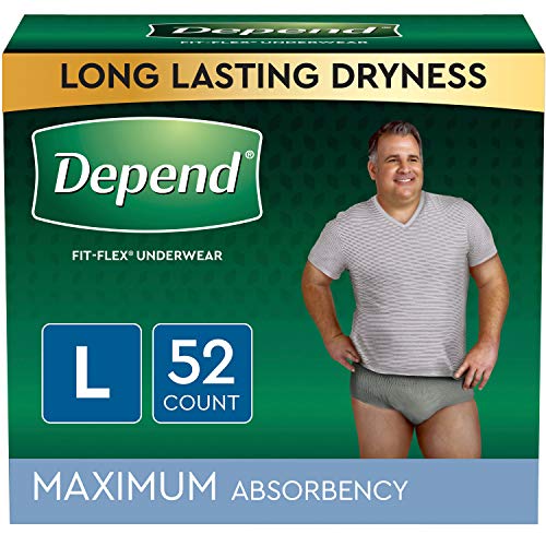 Depend FIT-FLEX Incontinence Underwear for Men, Maximum Absorbency, Disposable, Large, Grey, 52 Count (2 Packs of 26) (Packaging May Vary)