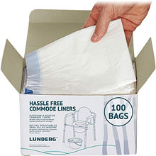 Load image into Gallery viewer, Lunderg Commode Liners - Value Pack 100 Count Universal Fit - Medical Grade Bedside Commode Liners Disposable for Adult Commode Chair, Portable Toilet Bags or Camping Toilet Bags
