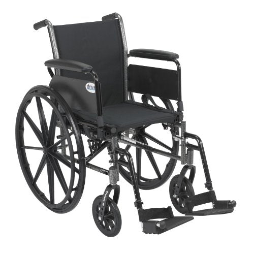 Drive Medical Cruiser III Light Weight Wheelchair with Various Flip Back Arm Styles and Front Rigging Options, Flip Back Removable Full Arms/Swing Away Footrests, Black, 18 Inch