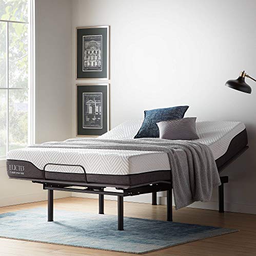 LUCID L150 Bed Base – Upholstered Frame – Head and Foot Incline – Wireless Remote Control, Queen, Charcoal Adjustable