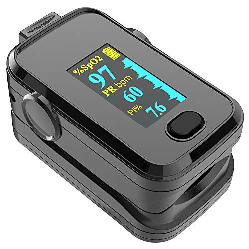 Finger Pulse Oximeter Fingertip, Oximeter，Portable Blood Oxygen Saturation Monitor for Heart Rate and SpO2 Level, O2 Monitor Finger for Oxygen, Black