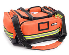 Load image into Gallery viewer, Scherber First Responder Bag | Fully-Stocked Professional Advanced EMT/EMS Trauma Kit | Reflective Bag w/10+ Compartments, Zippered Pockets, Shoulder Strap &amp; 250+ First Aid Supplies - Orange
