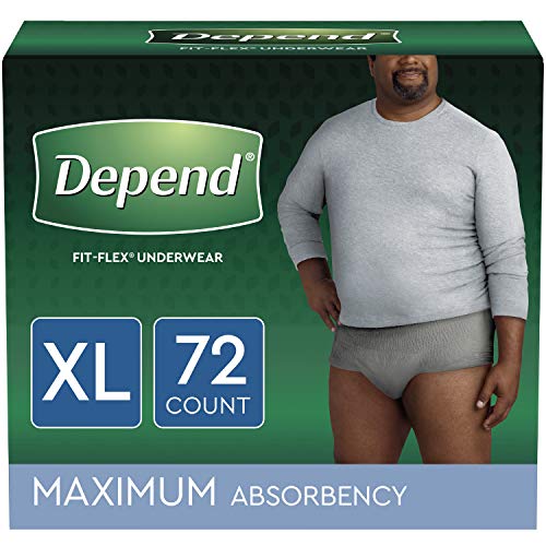 Depend FIT-FLEX Incontinence Underwear for Men, Maximum Absorbency, Disposable, XL, Grey, 72 Count