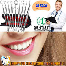 Load image into Gallery viewer, Dental Tools, 10 Pack Professional Plaque Remover Teeth Cleaning Tools Set, Stainless Steel Oral Care Hygiene Kit with Metal Plaque Cleaner, Tartar Scraper, Tooth Scaler, Tongue Scraper - with Case

