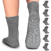 Load image into Gallery viewer, Pembrook Non Skid / Slip Socks – (6-Pairs – Gray) – Hospital - Fuzzy Slipper Socks – Great for adults, men, women. Designed for medical hospital patients but great for everyone
